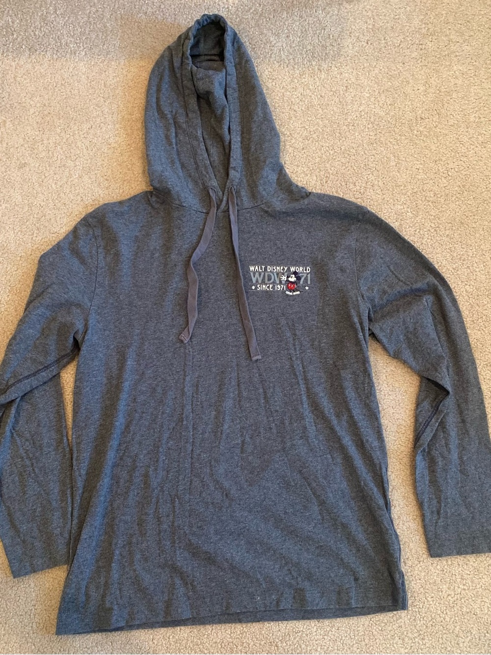 Walt Disney World Vintage 1971 Disney Park Mickey Mouse Grey Hooded Shirt Size M